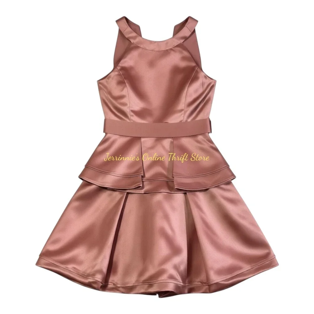 Dusty‎ Rose Satin Tiered Peplum Dress – Size 12
